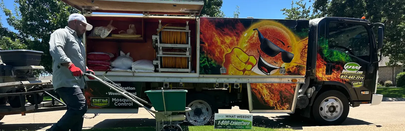 gro lawn tech treating lawn in front of company truck